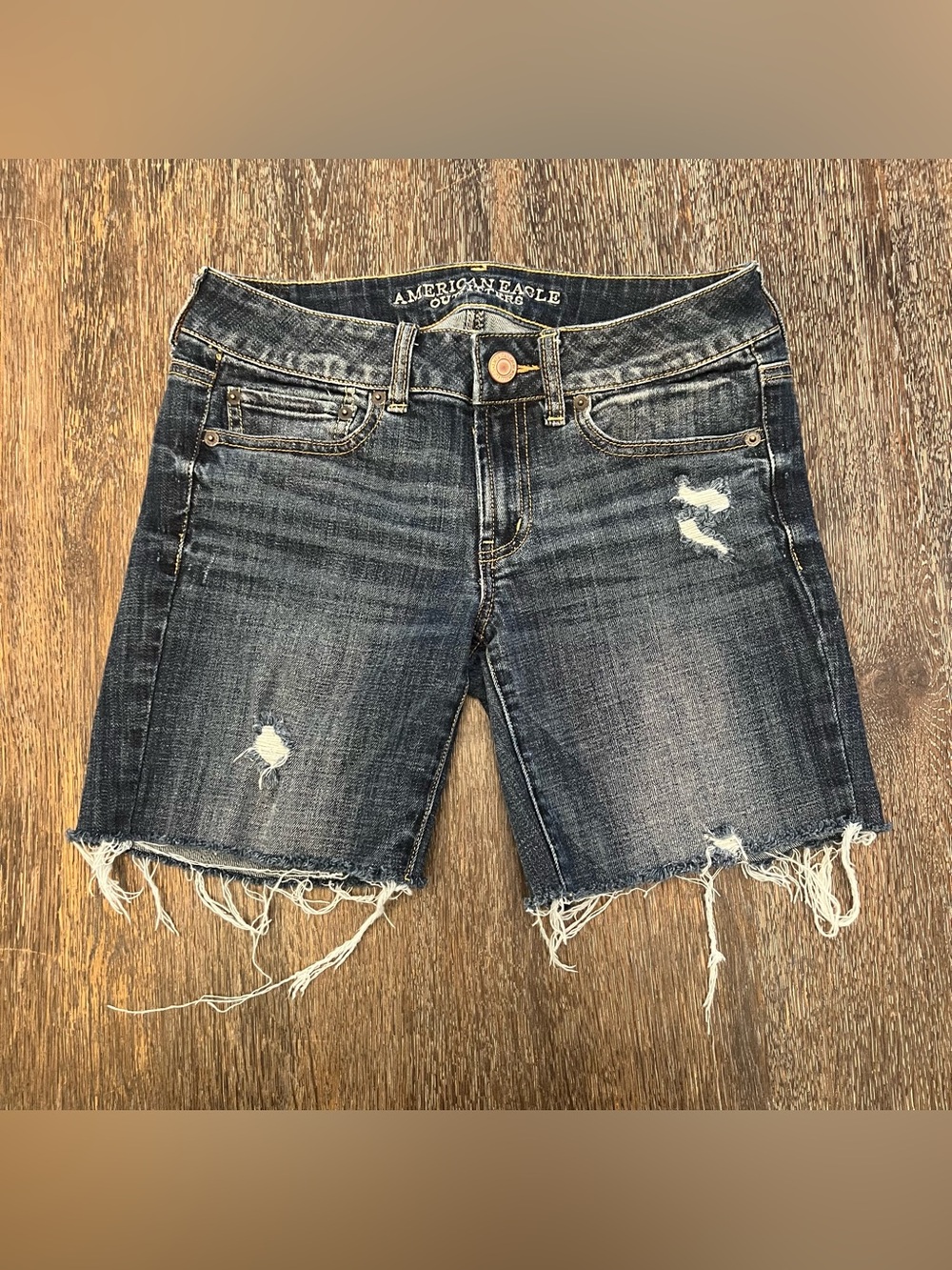 American Eagle Favorite Boyfriend Stretch Distressed Cutoff Blue Jean Shorts